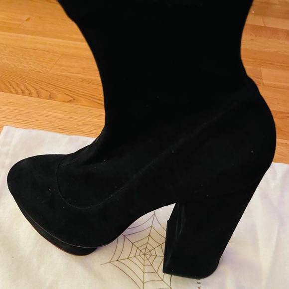 New Platform block heel black suede Charlotte Olympia black booties 39.5 - Picture 10 of 12